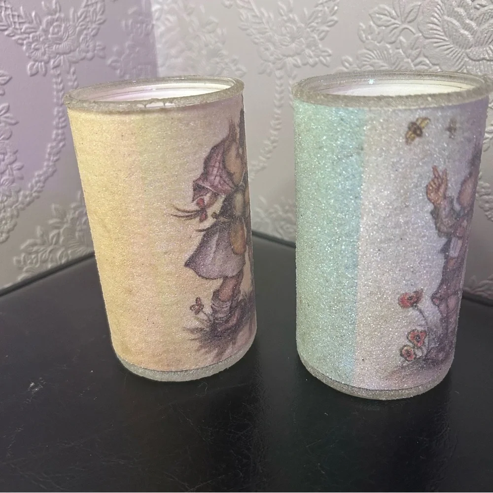 Vintage Danish Hummel Inspired Sugared Glass Candle holder pair
